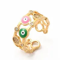 Colorful Enamel Evil Eye Open Cuff Ring with Cubic Zirconia