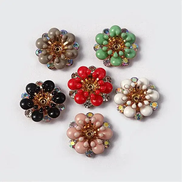 Flower Brass Rhinestone Enamel Cabochon Settings