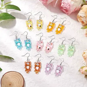 Iron Transparent Resin Cat Shape Dangle Earrings