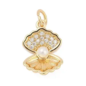 Brass Micro Pave Cubic Zirconia with Plastic Pearl Charms