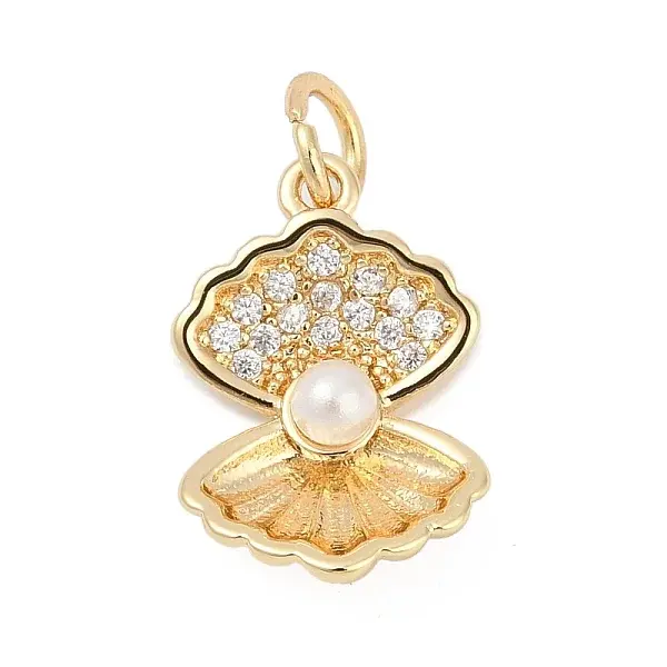 Brass Micro Pave Cubic Zirconia with Plastic Pearl Charms