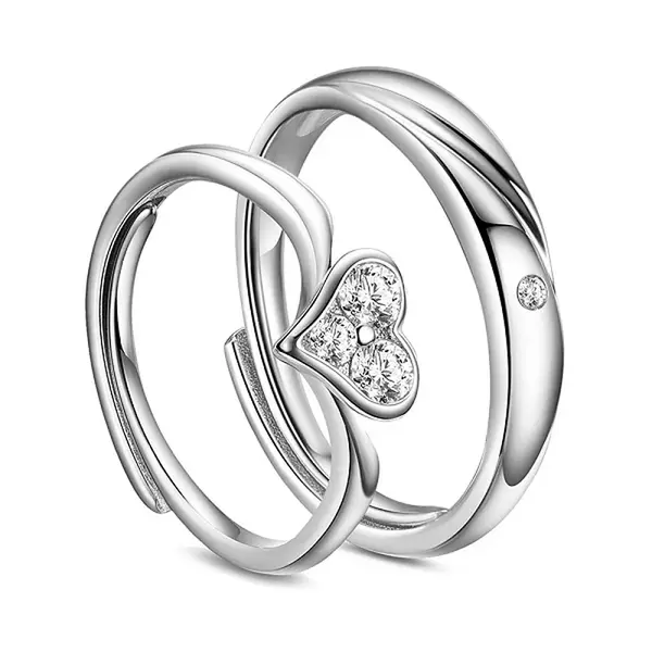 Awesome Rhodium Plated 925 Sterling Silver Couple Rings