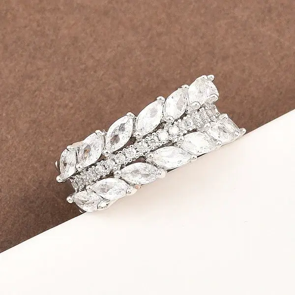 Brass Micro Pave Cubic Zirconia Cuff Rings for Women