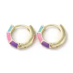 Brass Enamel Bamboo Hoop Earrings