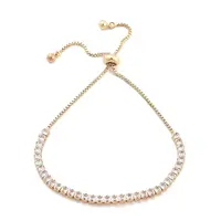 Brass Pave Clear Cubic Zirconia Square Box Chain Slider Bracelets