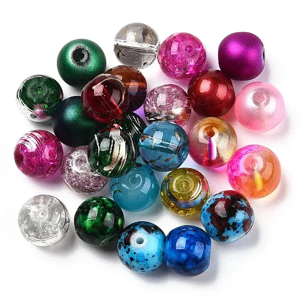 Mixed Style & Mixed Color Round Spray Painted Glass Beads