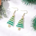 304 Stainless Steel Glass Christmas Tree Dangle Earrings