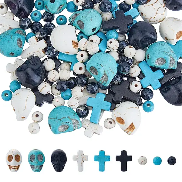 180Pcs 9 Styles Synthetic Turquoise Dyed Beads