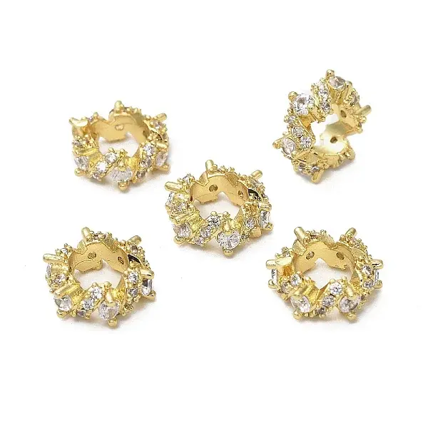Brass Micro Pave Cubic Zirconia Rondelle European Beads
