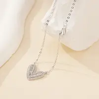 925 Sterling Silver Clear Cubic Zirconia Heart Pendant Cable Chain Necklaces for Women