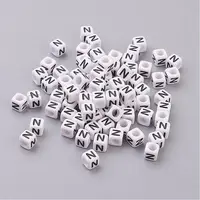White Letter N Acrylic Cube Beads