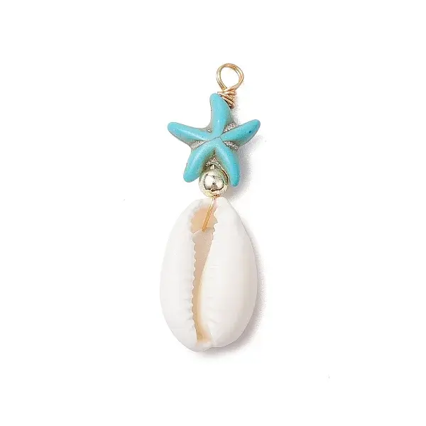 Cowrie Shell & Synthetic Turquoise Starfish Pendants