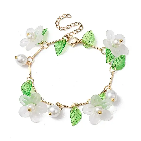 Acrylic Flower & Glass Pearl Charm Bracelets