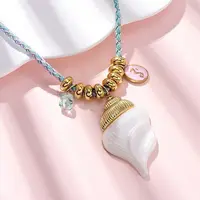 304 Stainless Steel Enamel & Natural Shell Pendant Cord Necklaces