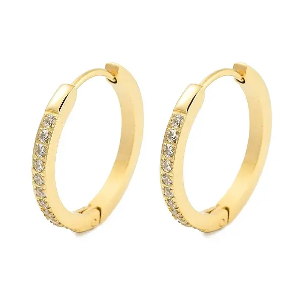 Ion Plating(IP) 304 Stainless Steel Micro Pave Clear Cubic Zirconia Huggie Hoop Earrings