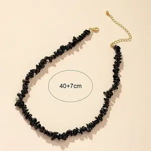 Natural Obsidian Chips Beaded Necklace