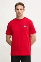 Bavlněné tričko Gant červená barva, s aplikací