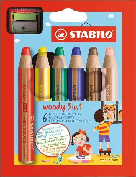 STABILO pastelky Woody 6 ks v pouzdře s ořezávatkem