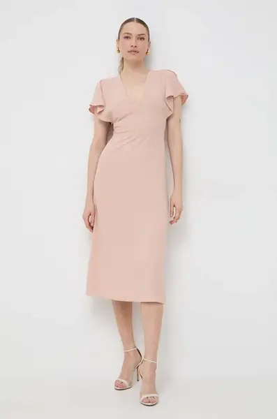 Šaty BOSS béžová barva, midi, 50488660