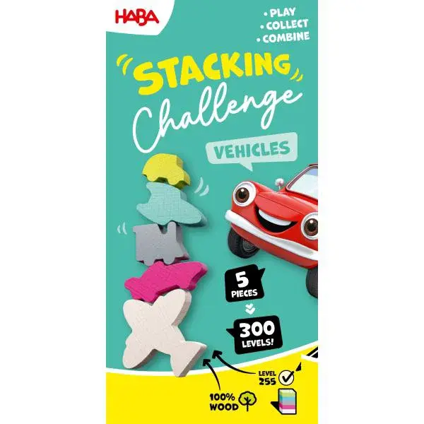 Haba Dynamická zábavná hra Stacking Challenge Doprava 5 figurek 300 zadání