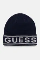 Čepice z vlněné směsi Guess LOGO BEANIE tmavomodrá barva, z tenké pleteniny, M4BZ06.Z3H82