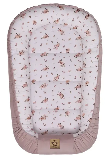 Hniezdočko pre bábätko Premium Flowers, oboustranné - pudrově rúžová