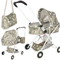 Skladací hlboký kočík pre bábiky s taškou – béžovo-šedý v hviezdičkách