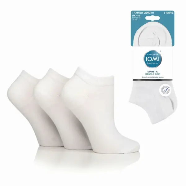 6 párov IOMI dámske tenké členkové ponožky Diabetik BIELE voľný lem