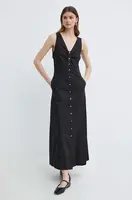 Bavlněné šaty Karl Lagerfeld černá barva, maxi