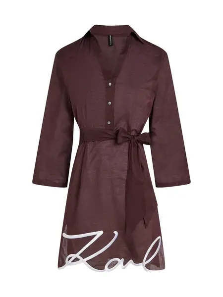 Karl Lagerfeld Plážové šaty  tmavohnedá / biela