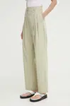Kalhoty Samsoe Samsoe SALUZY dámské, zelená barva, střih chinos, high waist, F24200070