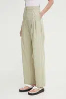 Kalhoty Samsoe Samsoe SALUZY dámské, zelená barva, střih chinos, high waist, F24200070