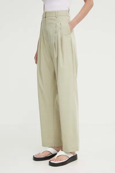 Kalhoty Samsoe Samsoe SALUZY dámské, zelená barva, střih chinos, high waist, F24200070