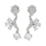 Brass Pave Cubic Zirconia Flower Stud Earrings for Women