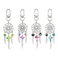 4Pcs Woven Net/Web with Wing Alloy & Synthetic Turquoise Cross Round Pendant Decoration