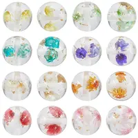 32Pcs 8 Styles Transparent Resin Inner Dried Flower Beads