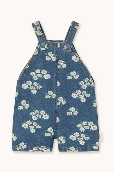 Dětské džínové lacláče Tinycottons BLOSSOMS DENIM SHORT DUNGAREE