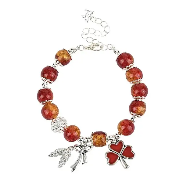 Alloy Enamel Clover & Leaf & Bowknot Charm Bracelets