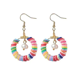 Handmade Polymer Clay Heishi Beaded Ring Dangle Earring