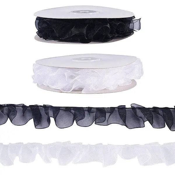 2Rolls 2 Colors Floral Polyester Lace Ribbon