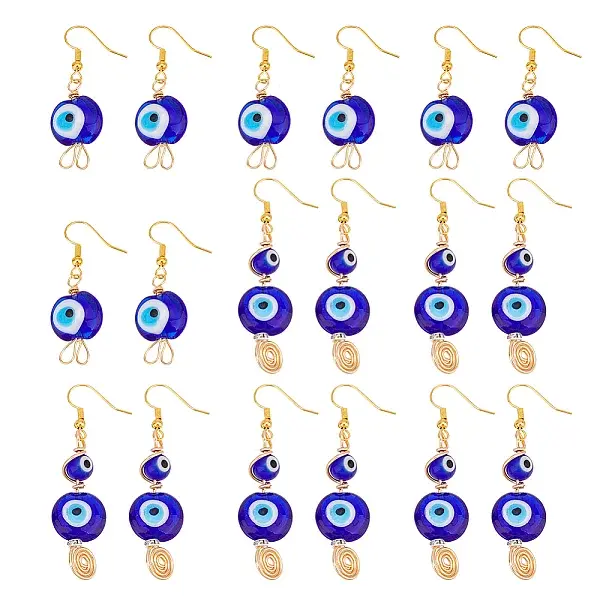 8 Pairs 2 Style Lampwork Evil Eye Dangle Earrings