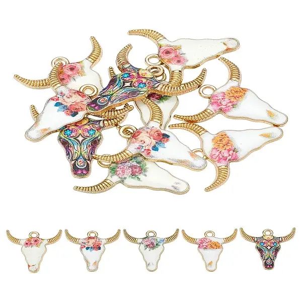 10Pcs 5 Colors Alloy Enamel Pendants