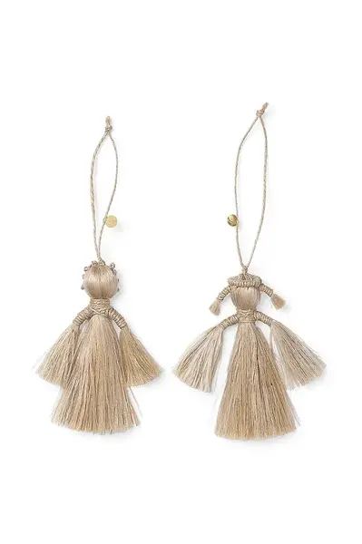 Závěsná dekorace ferm LIVING Wing Angels 2-pack béžová barva