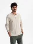 Ombre Men's melange polo longsleeve with embroidery - sand melange