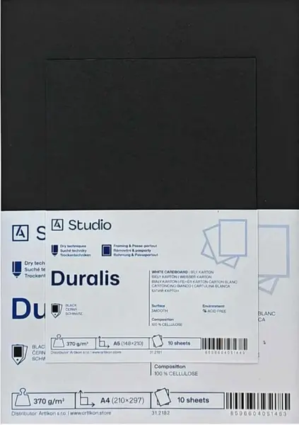 Černý karton Duralis 370g A5, 10 listů