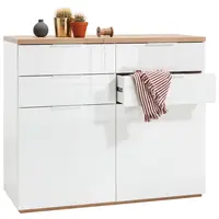 Carryhome KOMODA, dub artisan, vysoce lesklá bílá, 120/102/50 cm