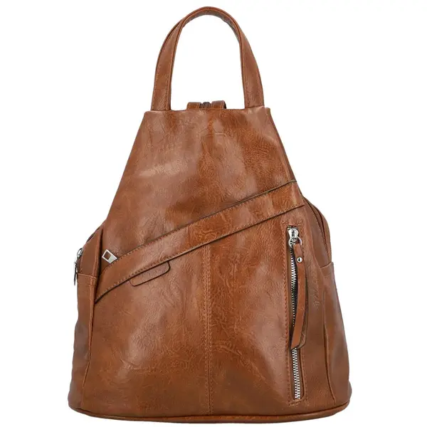 Trendy dámský koženkový batoh Beata, hnědý