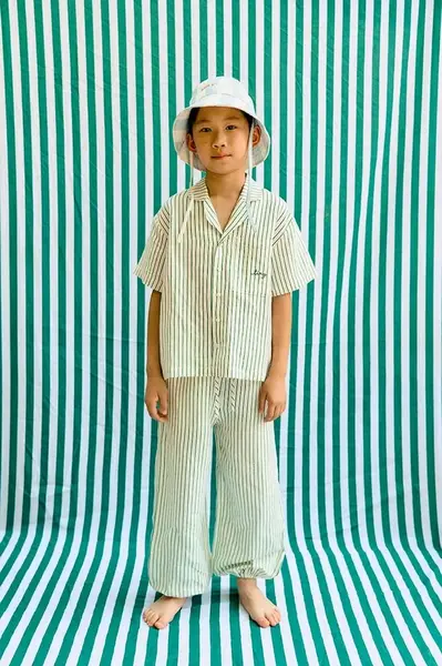 Tinycottons  Dětské lněné kalhoty  EMERALD STRIPES PANT