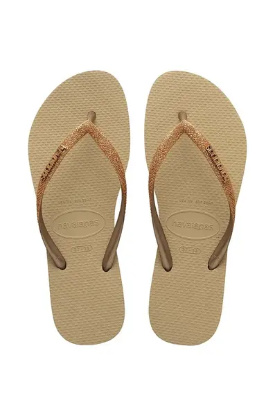 Žabky Havaianas SLIM GLITTER II dámské, zlatá barva, na plochém podpatku, 4146975.9177