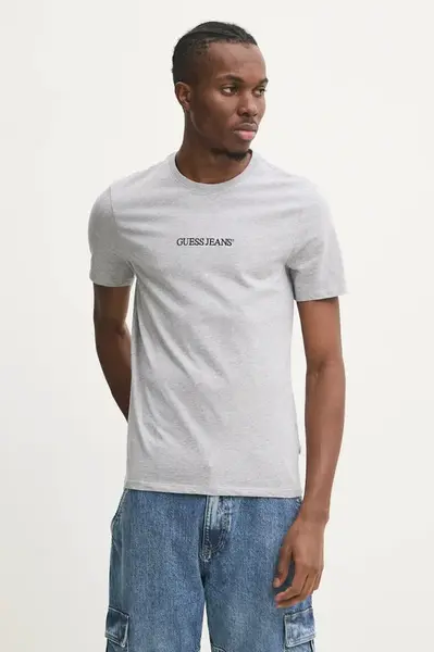 Bavlněné tričko Guess Jeans šedá barva, s aplikací, M4YI52 K8HM0